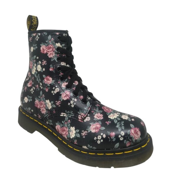 Rare Dr. Martens Pascal 1460 Black Floral Rose Print Leather Combat Boots Size 7 - Picture 1 of 14